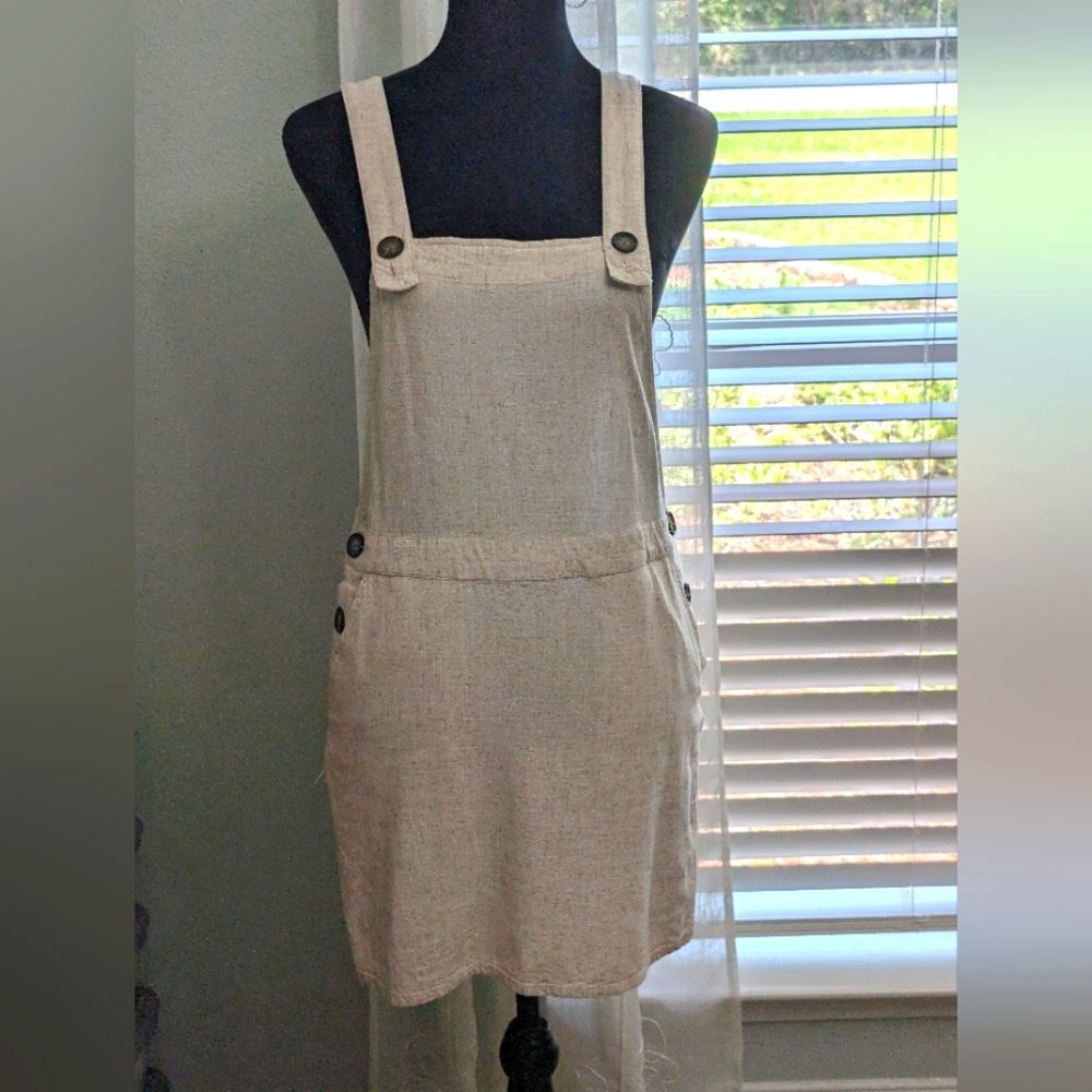 April Kiss Linen Blend Overall Dress Size Small